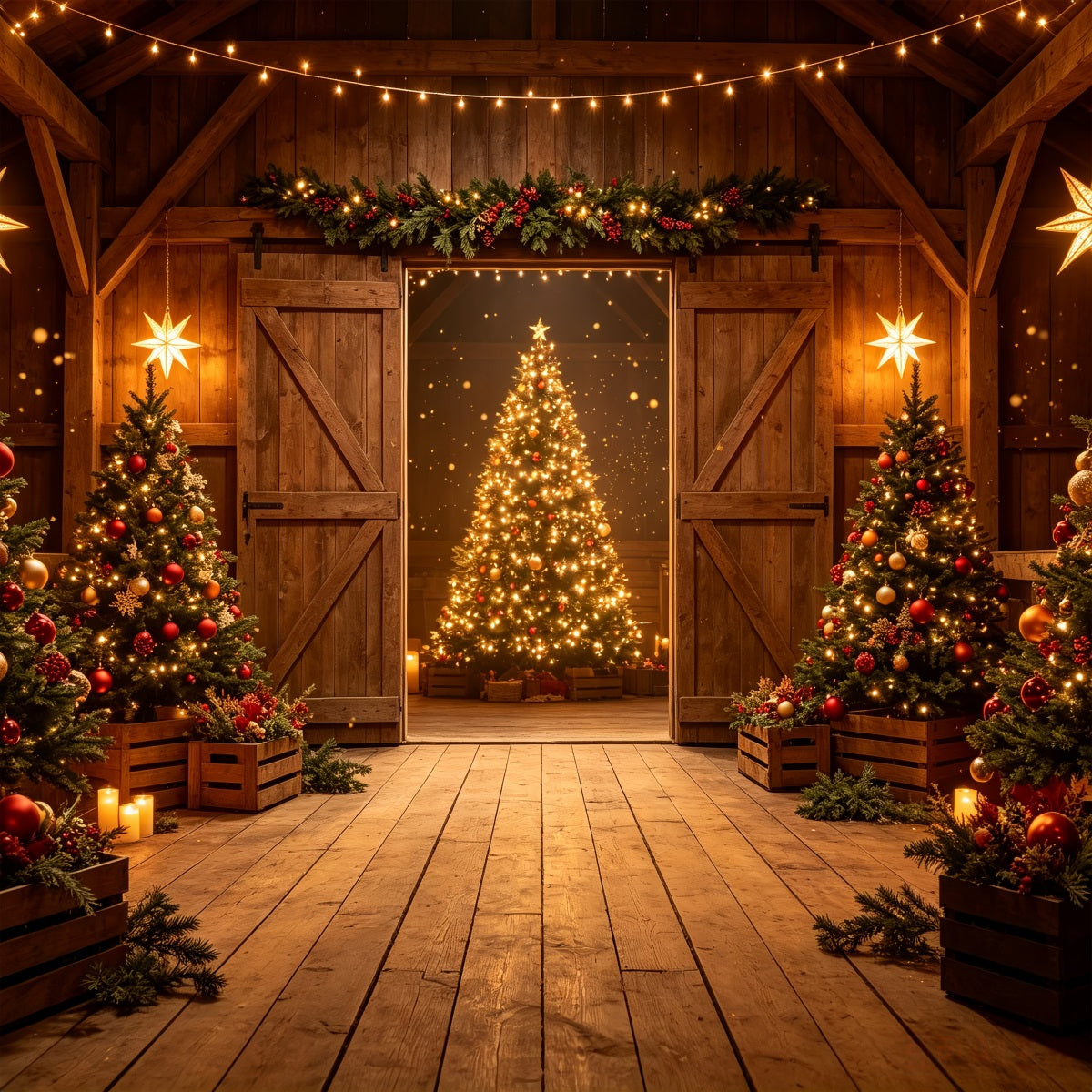 Décor De Noël De L'Ouest Lumière Rustique D'Un Arbre De Grange Décor De Noël Extérieur CSH69-67