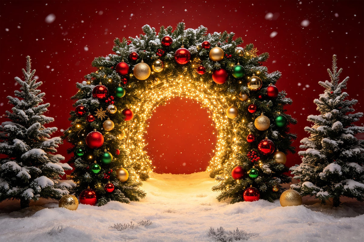 Décor De Portrait De Noël Arche Illuminée Dorée Décor Pour Séance Photo De Noël CSH69-70