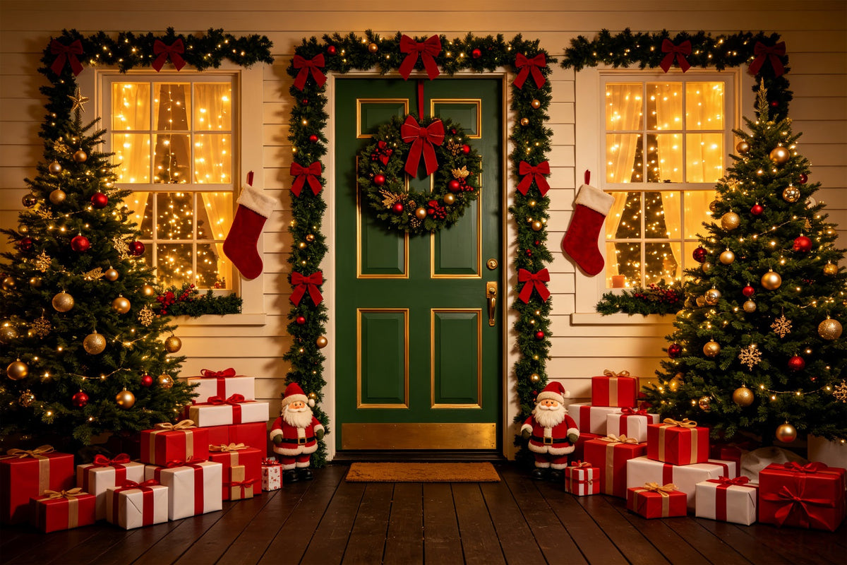 Décor De Noël Extérieur Couronne De Porte Verte À L'Entrée Fond De Noël CSH69-73