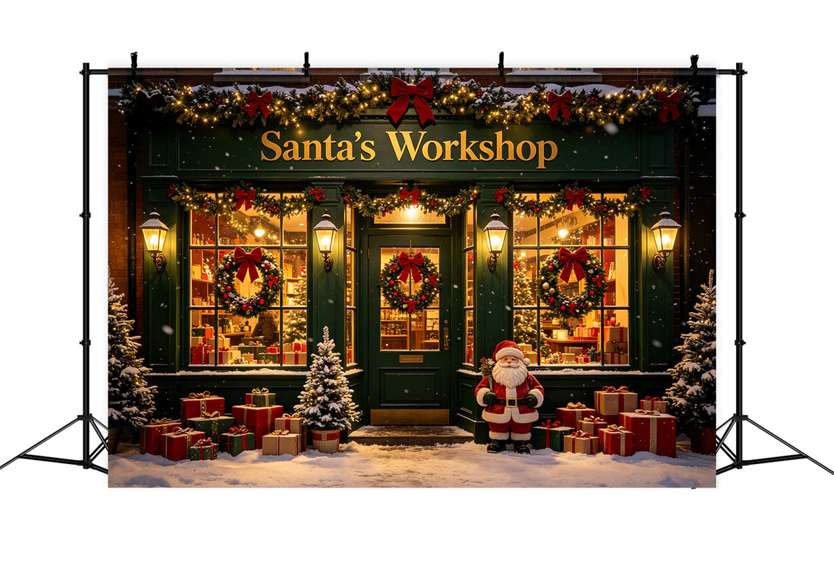 Décor Photo De L'Atelier Du Père Noël Façade De Magasin Vert Neige Décor Photo Du Père Noël CSH69-78