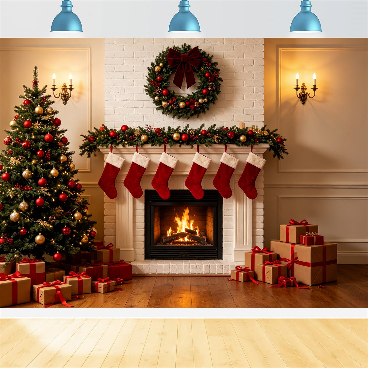 Fond De Cheminée De Noël Manteau De Cheminée Blanc Classique Décors Photo De Noël CSH69-82