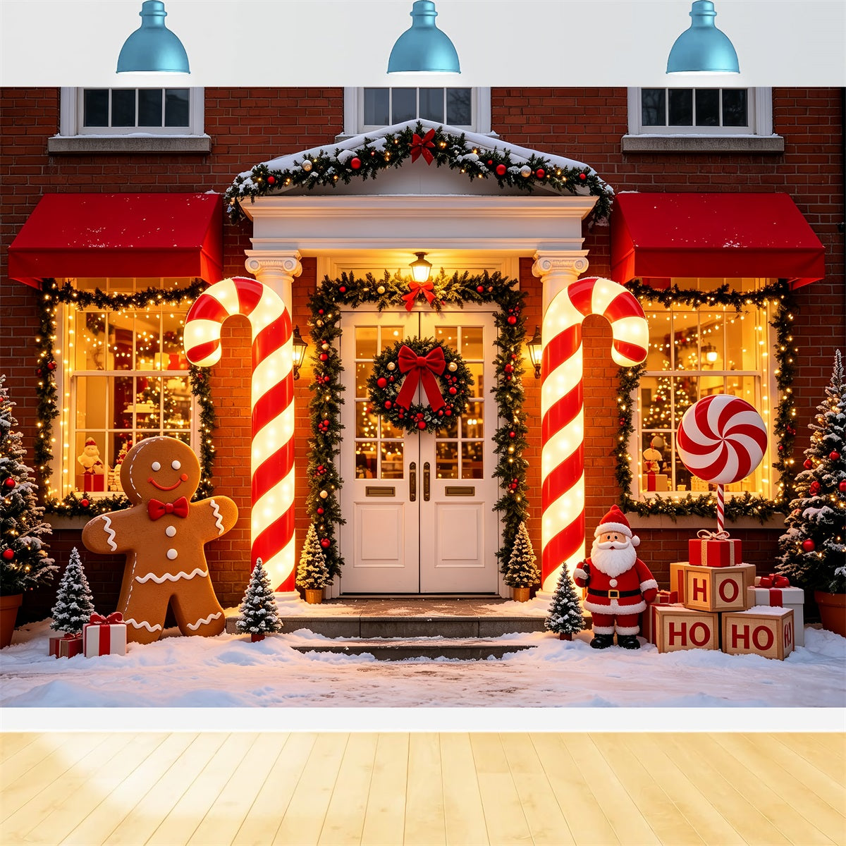 Décor Pour Photos Avec Le Père Noël Entrée Du Porche En Forme De Canne À Sucre Décors Photo CSH69-91