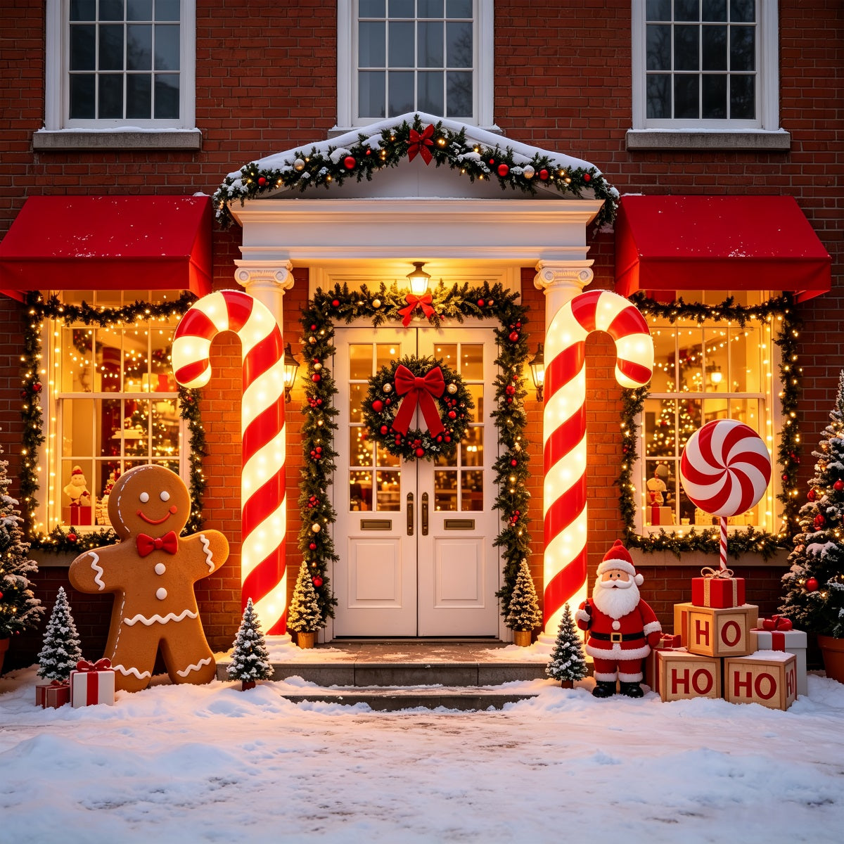 Décor Pour Photos Avec Le Père Noël Entrée Du Porche En Forme De Canne À Sucre Décors Photo CSH69-91