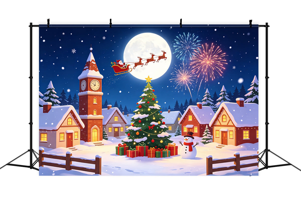 Décor Pour Village De Noël Feux D'Artifice De La Lune Des Neiges Fond De Lumières De Noël CSH69-92