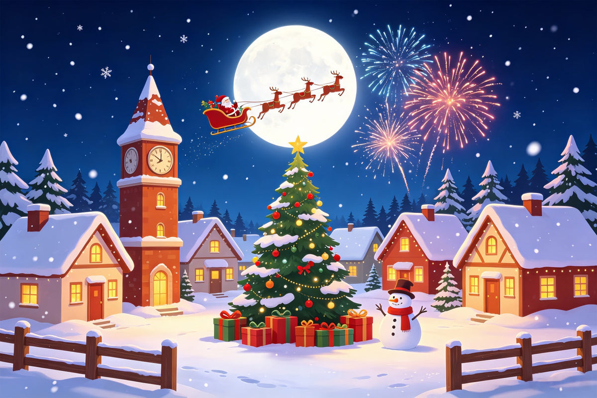 Décor Pour Village De Noël Feux D'Artifice De La Lune Des Neiges Fond De Lumières De Noël CSH69-92
