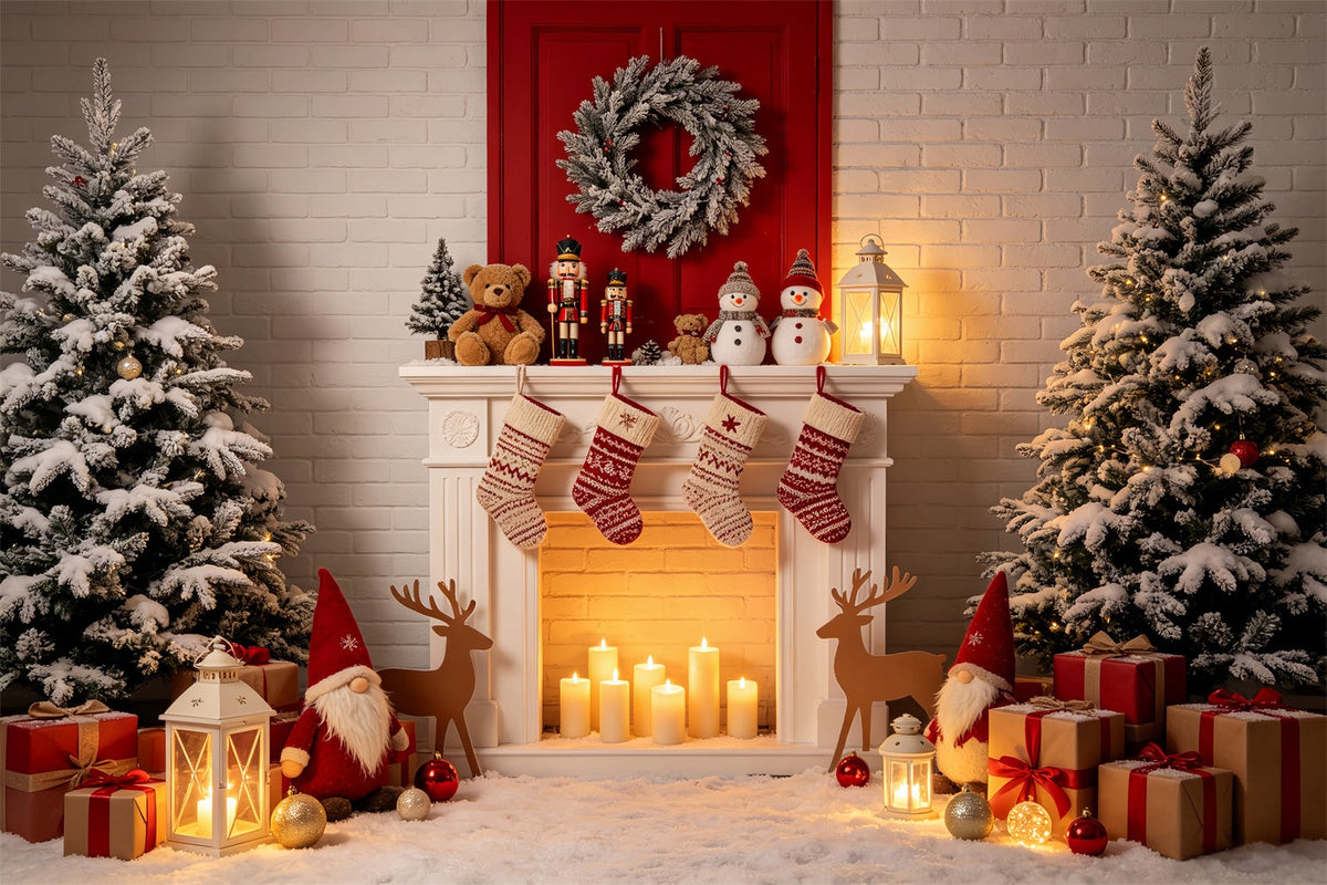 Fond De Cheminée De Noël Présentoir De Bas Douillet Fond Photo De Noël CSH69-93