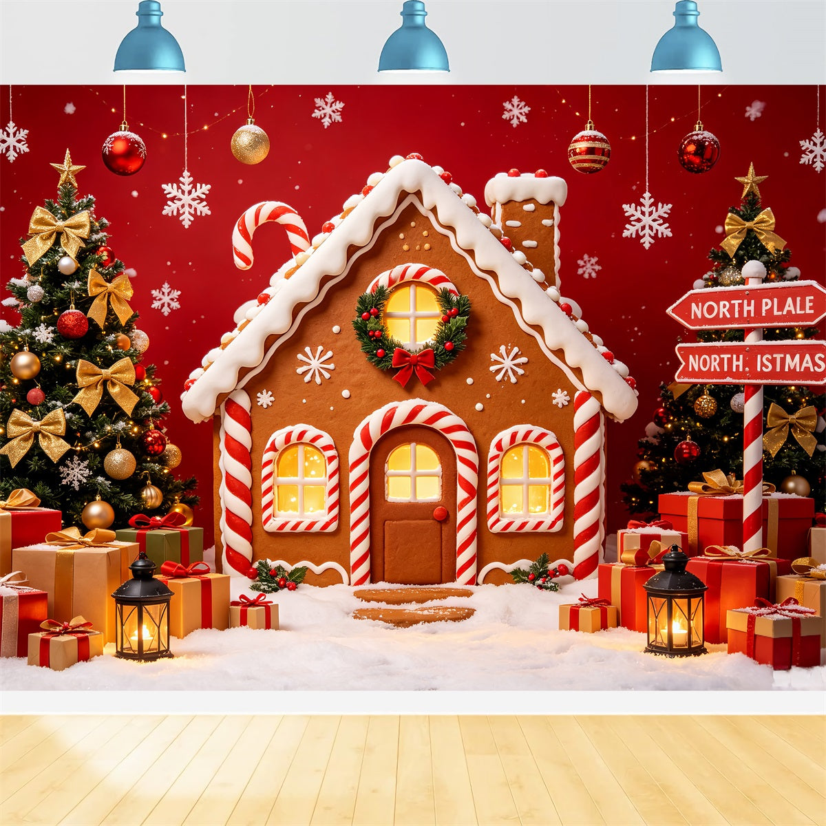 Fond Photo Du Pôle Nord Présentoir À Cadeaux Maison En Pain D'Épice Fond Du Pôle Nord CSH69-95