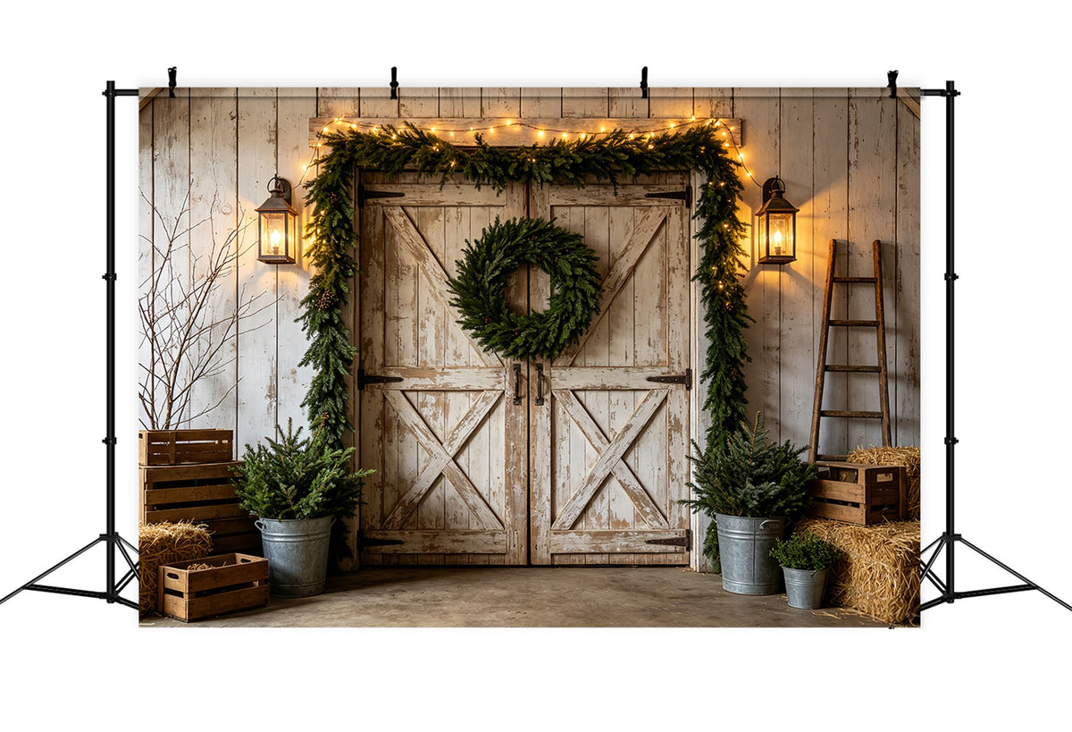 Décor De Noël De L'Ouest Couronne De Grange Blanche Rustique Décor De Noël Extérieur CSH69-97