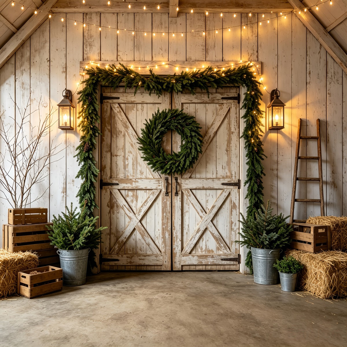 Décor De Noël De L'Ouest Couronne De Grange Blanche Rustique Décor De Noël Extérieur CSH69-97