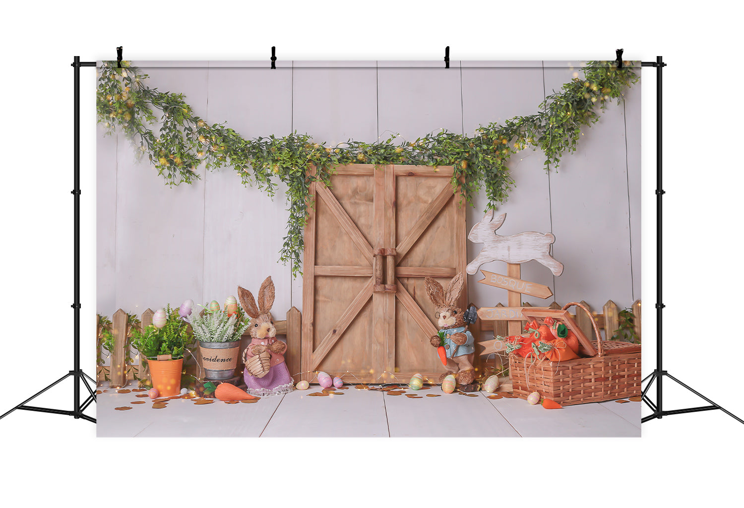 Grange Porte Lapin Fleurs Fond de Pâques D1058
