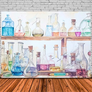 Toile de Fond de Laboratoire avec Bouteilles Colorées pour la Rentrée DBD7-17