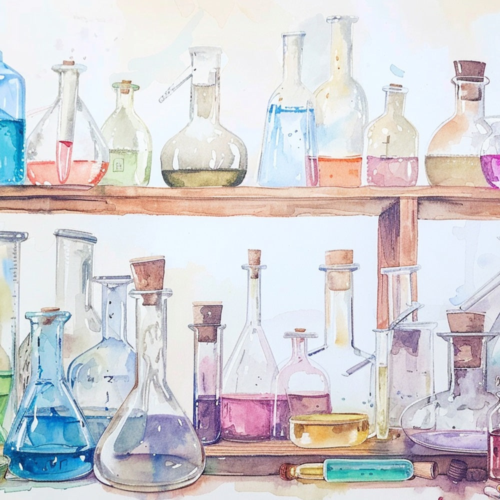 Toile de Fond de Laboratoire avec Bouteilles Colorées pour la Rentrée DBD7-17