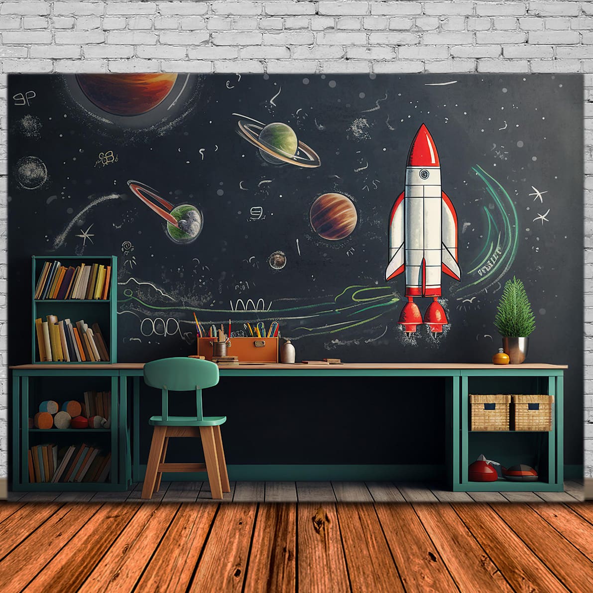 Toile de Fond de Vaisseau Spatial sur Tableau Noir pour la Rentrée Scolaire DBD7-47