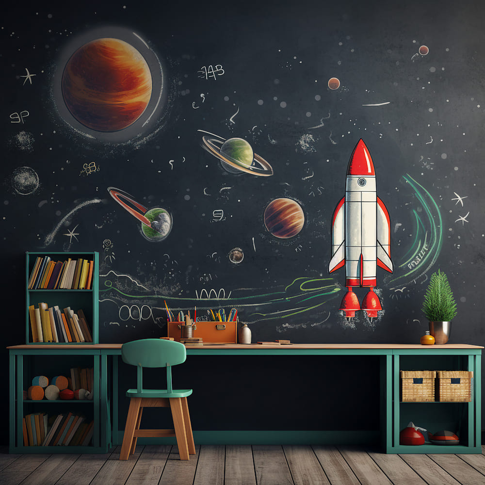 Toile de Fond de Vaisseau Spatial sur Tableau Noir pour la Rentrée Scolaire DBD7-47