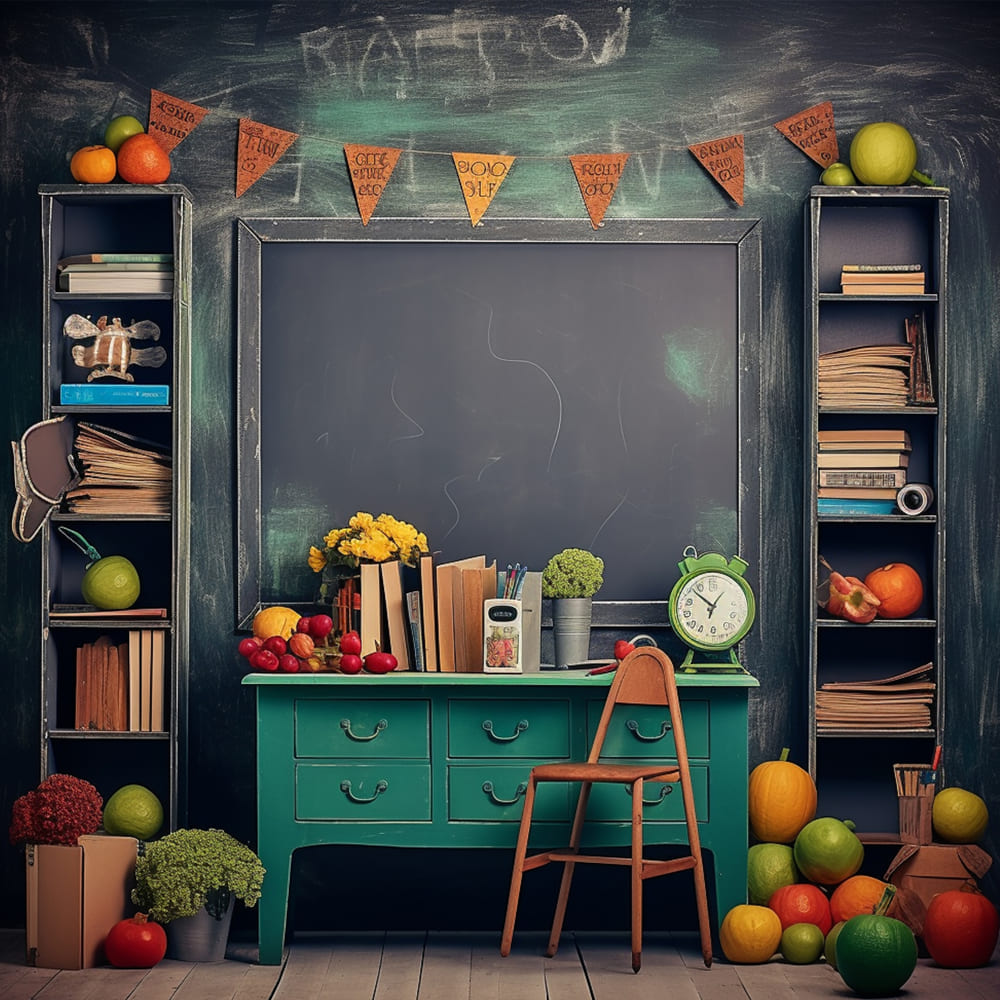 Toile de Fond de Réveil et Fruits sur Bureau pour la Rentrée Scolaire DBD7-50