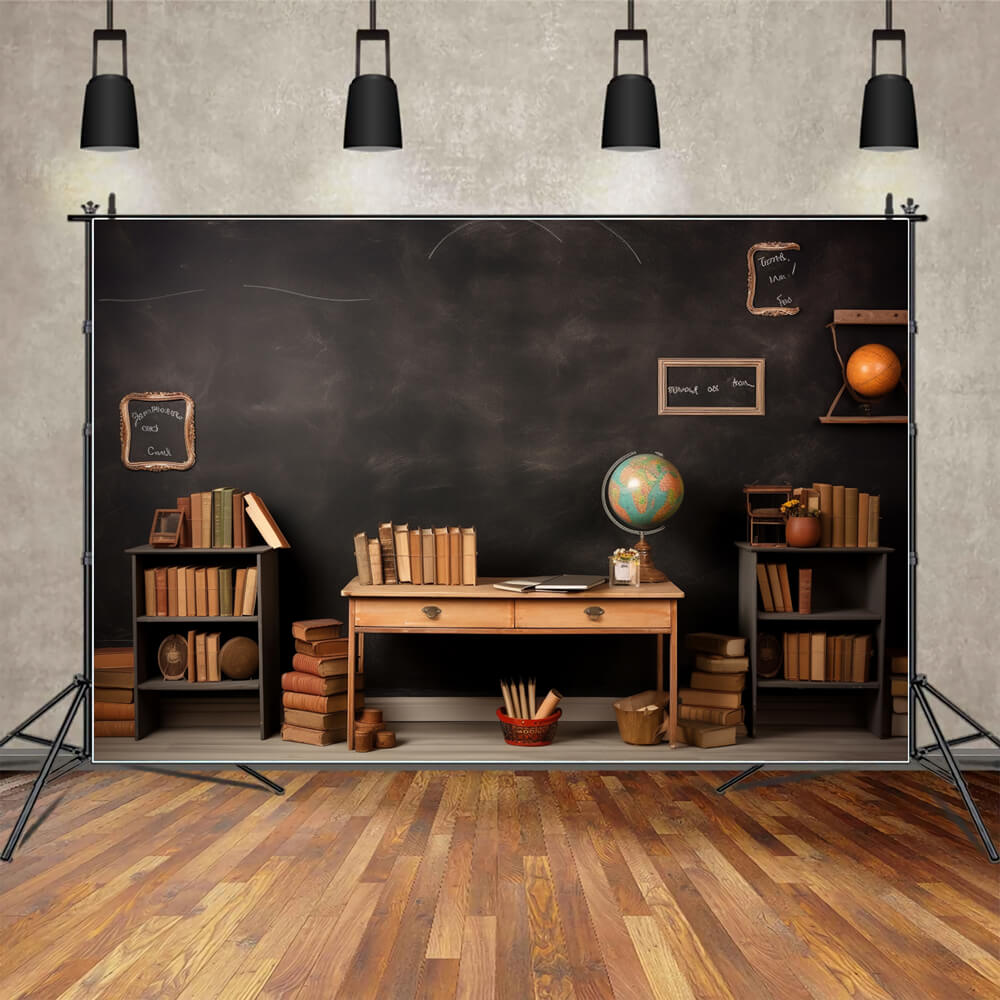 Toile de Fond de Salle de Classe Rétro avec Globe pour la Rentrée Scolaire DBD7-83