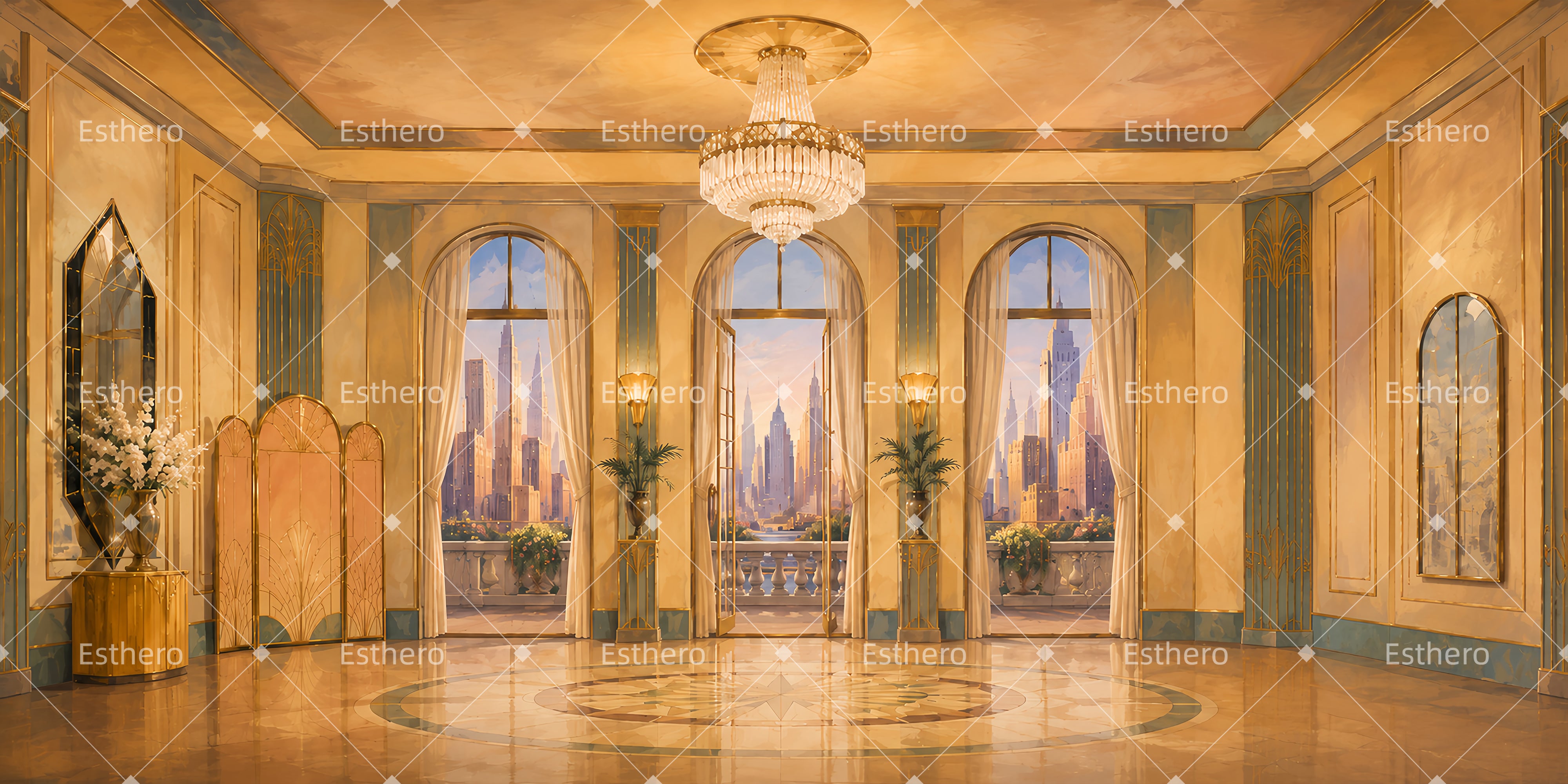 Décor de salon dans un penthouse pour spectacle scolaire DLS65-T19