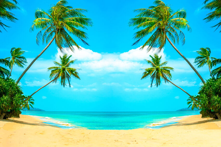 Toile de fond Été plage mer noix de coco arbre photo booth GA-77