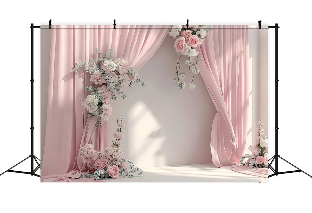 Toile de Fond Photo Fête des Mères Drapé Floral Rose Clair GQ2-100