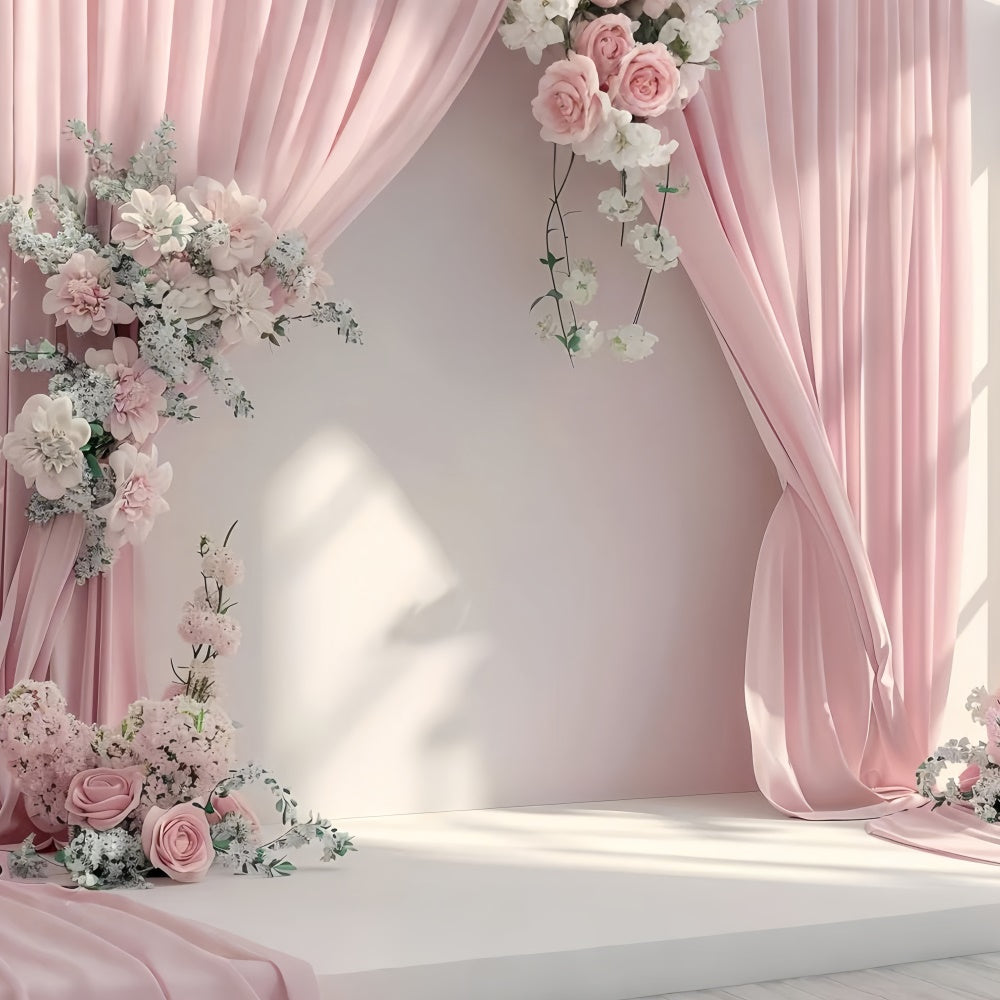 Toile de Fond Photo Fête des Mères Drapé Floral Rose Clair GQ2-100