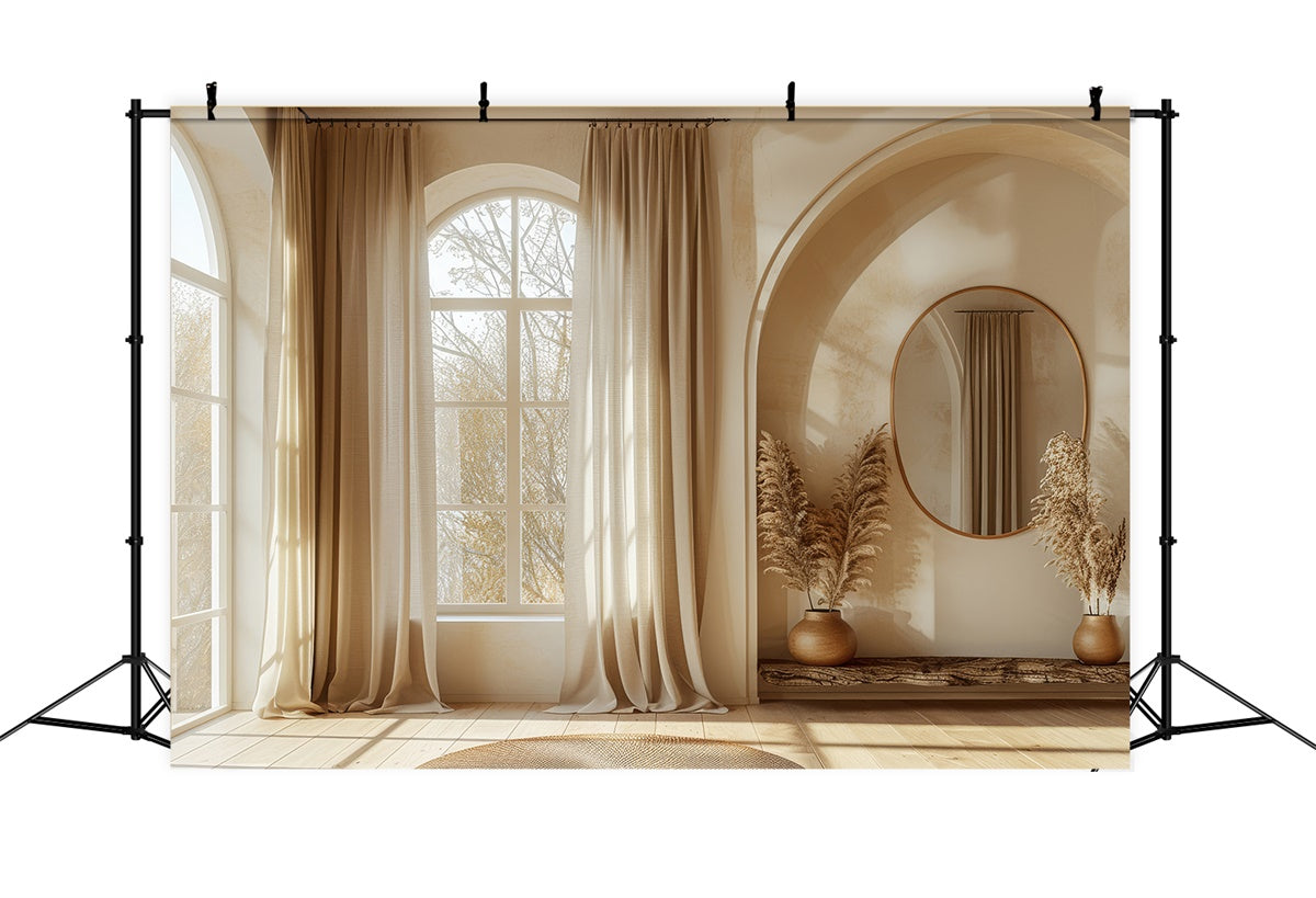 Toile de Fond Fête des Mères Arche de Fenêtre Beige Minimaliste GQ2-106