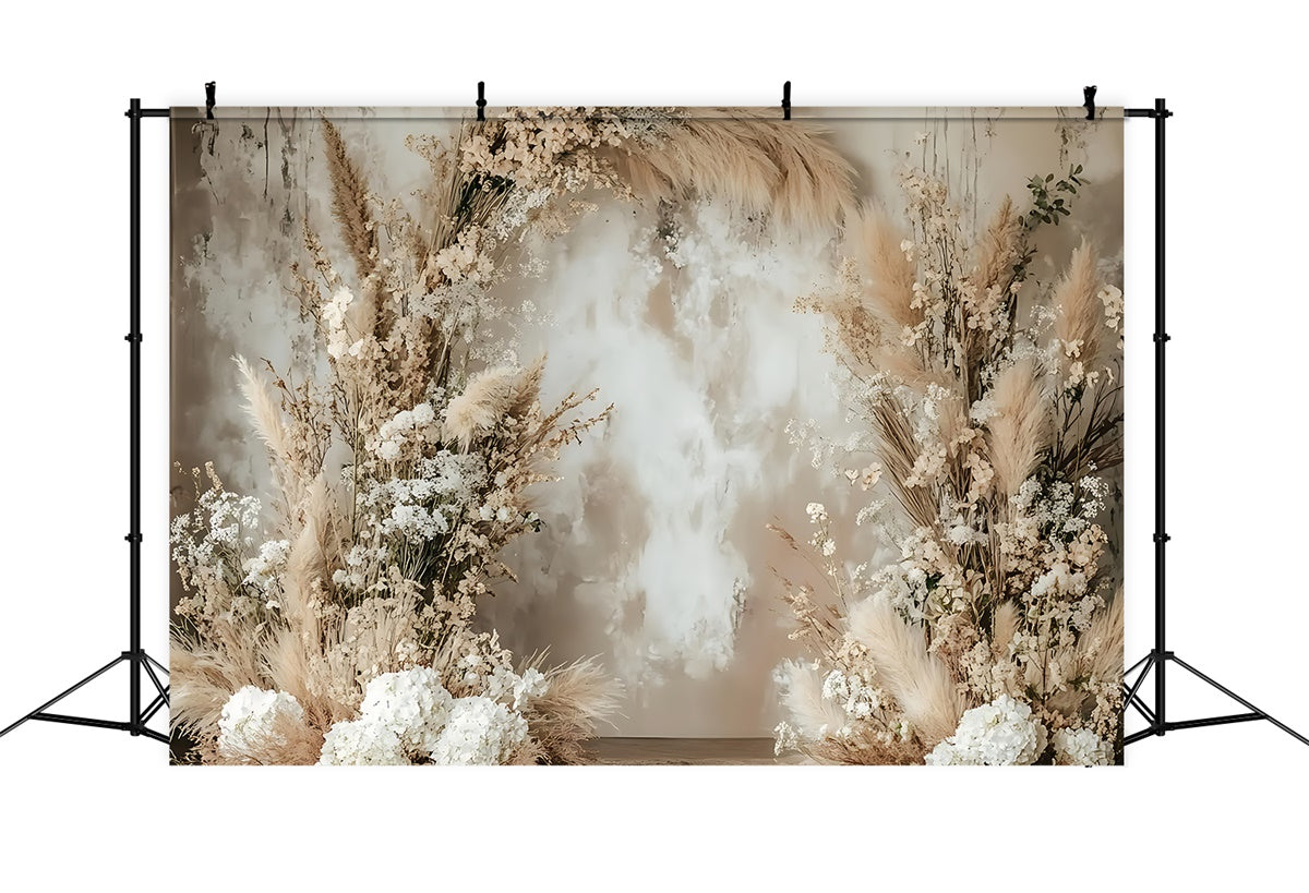 Toile de Fond Boho Arcs Rustiques Pampas Floral Blanc GQ2-12