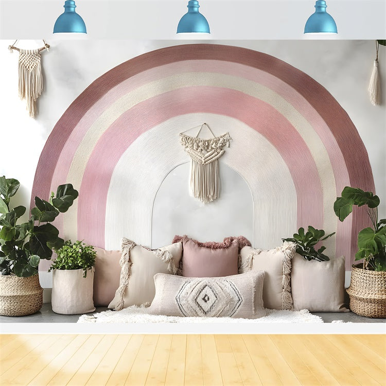 Toile de Fond Fête des Mères Mur de Macramé Arc-en-Ciel Doux GQ2-124