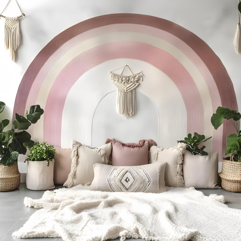 Toile de Fond Fête des Mères Mur de Macramé Arc-en-Ciel Doux GQ2-124