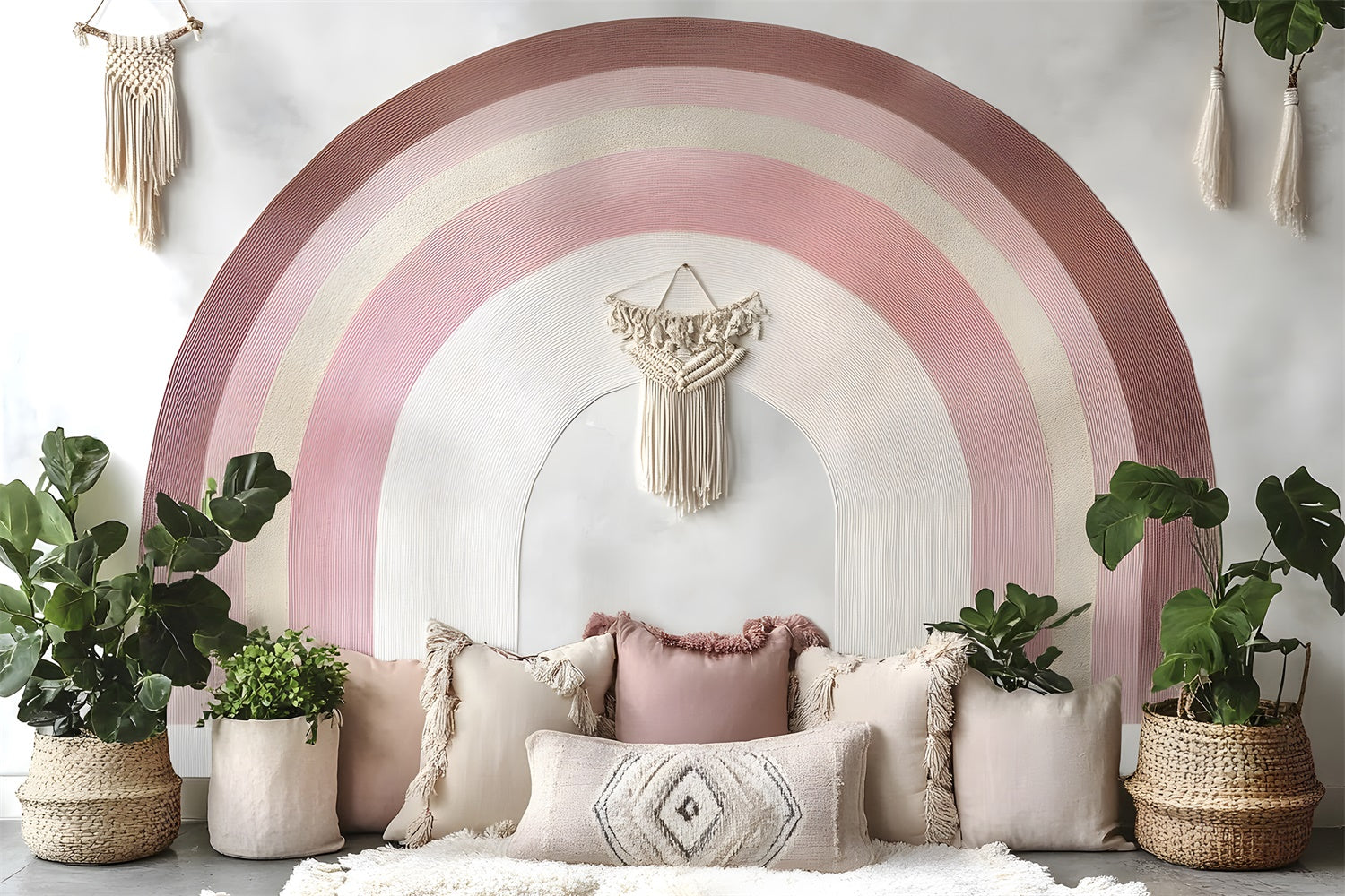 Toile de Fond Fête des Mères Mur de Macramé Arc-en-Ciel Doux GQ2-124