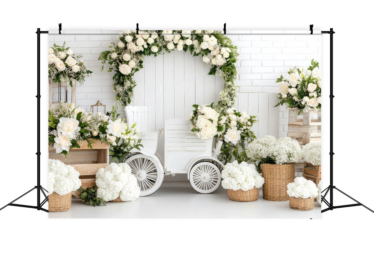 Toile de Fond Joyeuse Fête des Mères Arche de Roses Blanches Fraîches GQ2-129