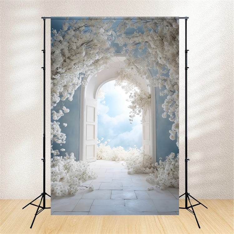 Toile de Fond Photo Fête des Mères Arche de Fleurs Blanches Tranquille GQ2-149