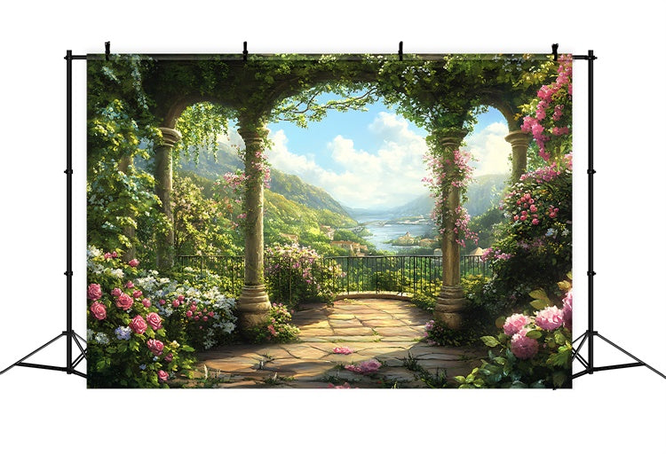 Toiles de Fond Fête des Mères Arche Florale Verdoyante Montagne GQ2-150