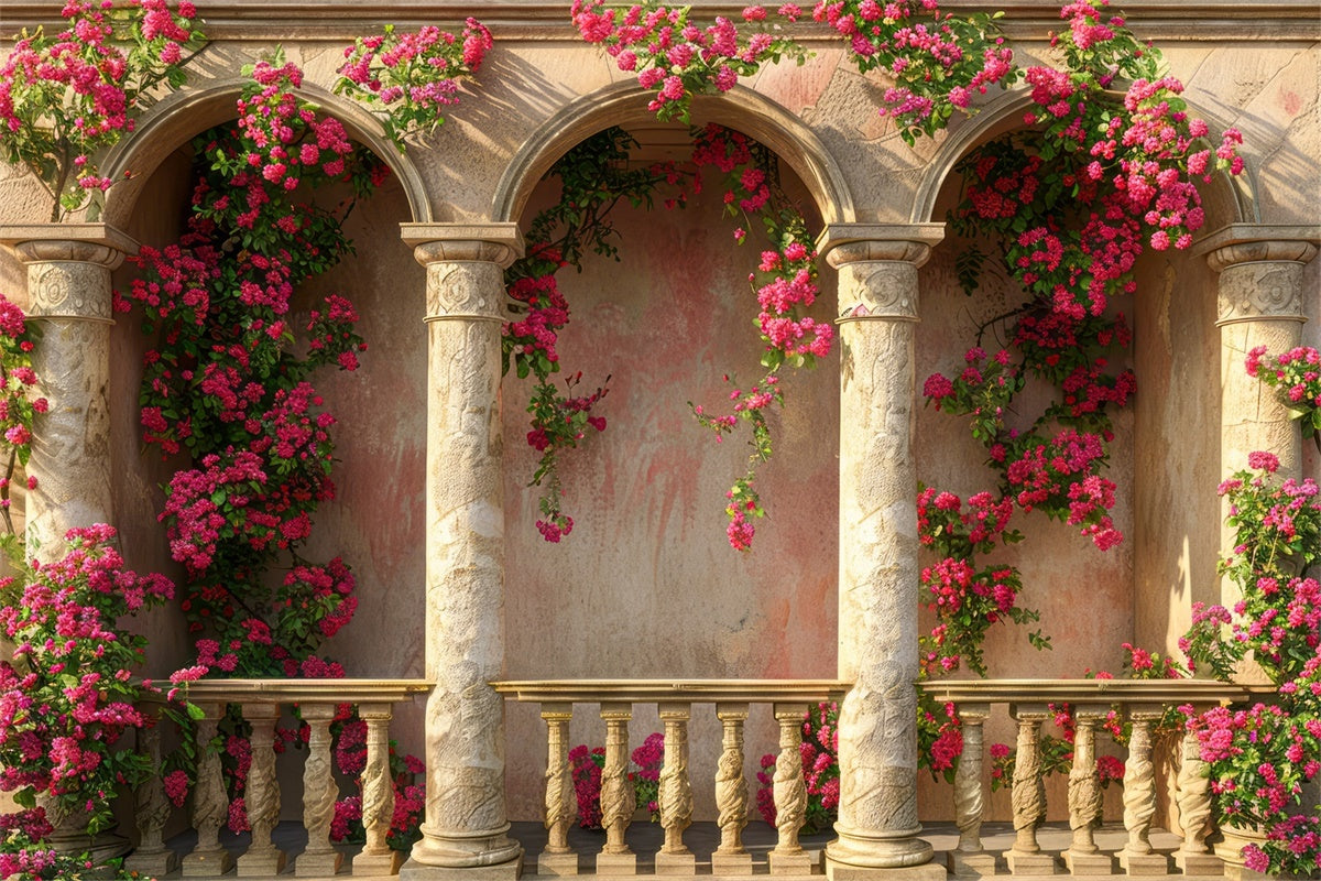 Toiles de Fond pour la Fête des Mères Colonnes en Pierre Florales Roses GQ2-153