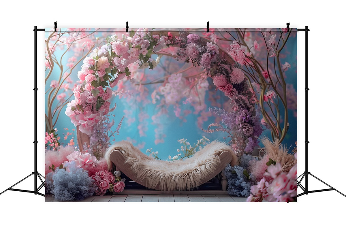 Toiles de Fond pour la Fête des Mères Arche de Fleurs Rose Romantique GQ2-156