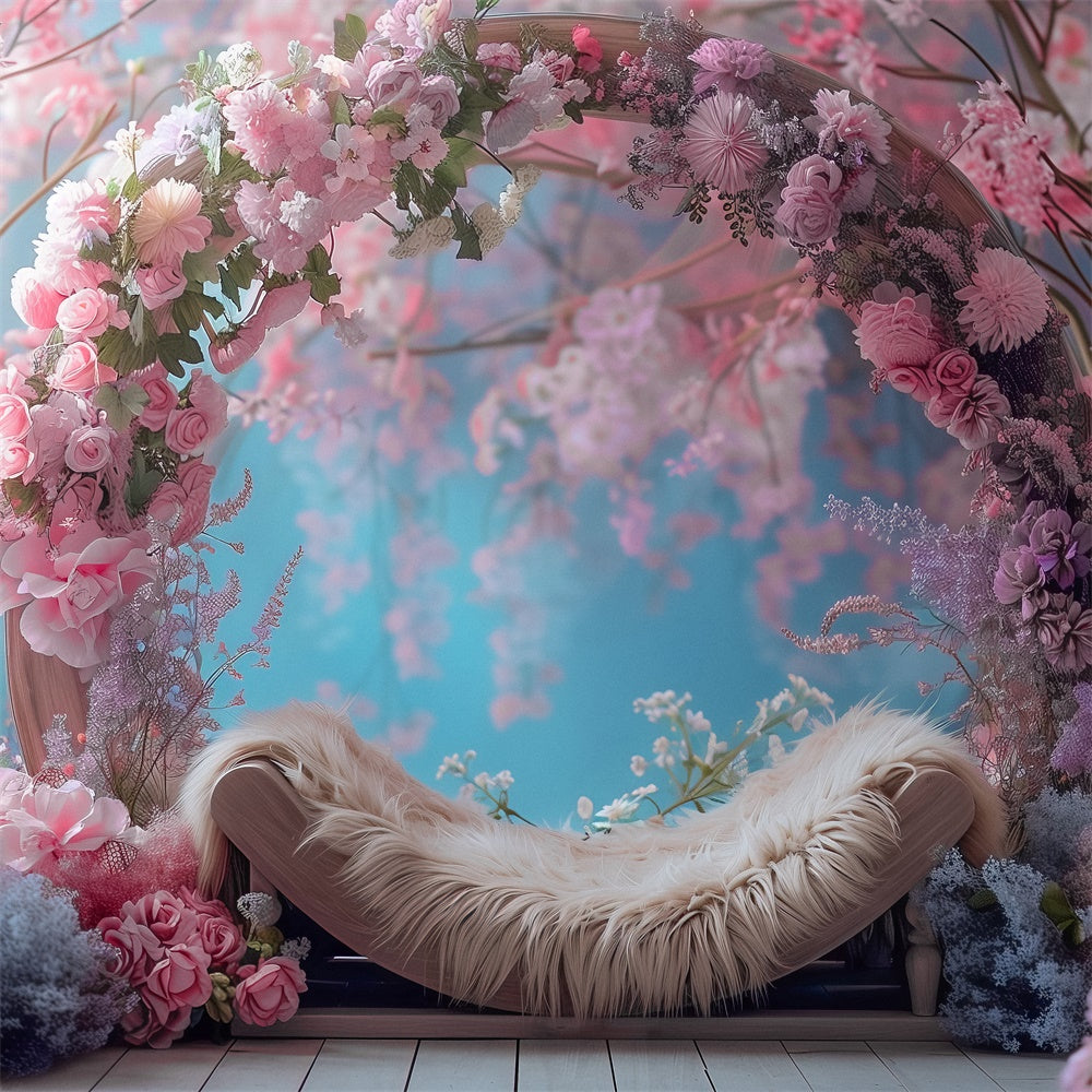 Toiles de Fond pour la Fête des Mères Arche de Fleurs Rose Romantique GQ2-156