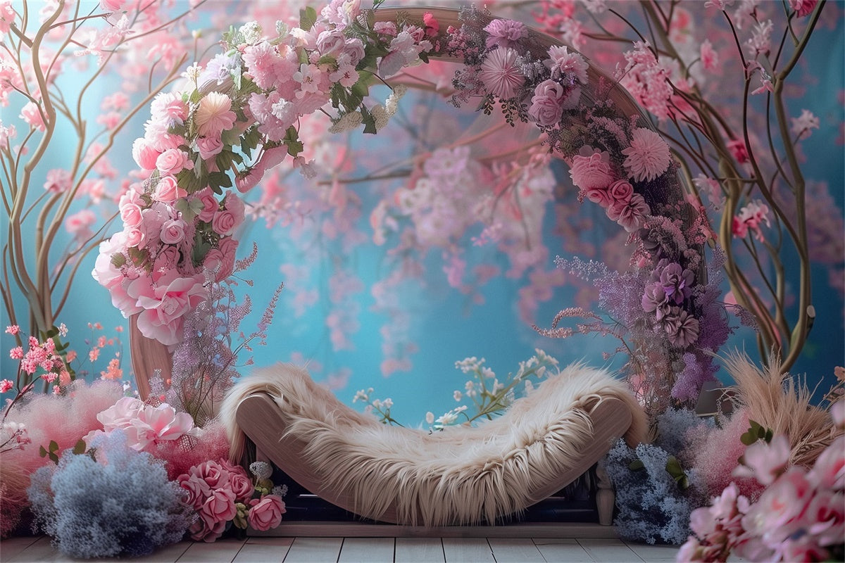 Toiles de Fond pour la Fête des Mères Arche de Fleurs Rose Romantique GQ2-156