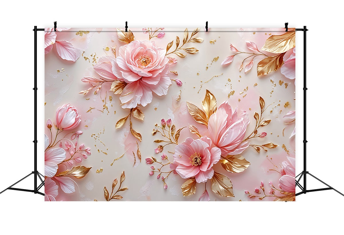 Toile de fond Photo Fête des Mères Feuille Dorée Fleur Rose GQ2-169