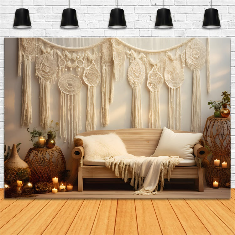 Toile de Fond Boheme Macramé Élégant Lumière Chaude GQ2-17
