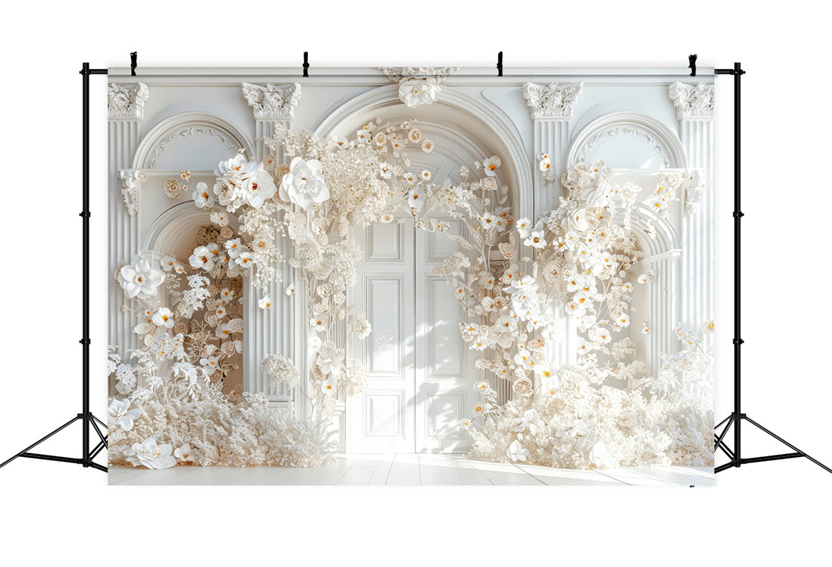 Toile de fond Pour la Fête des Mères Arche de Fleurs Blanches Délicate GQ2-178