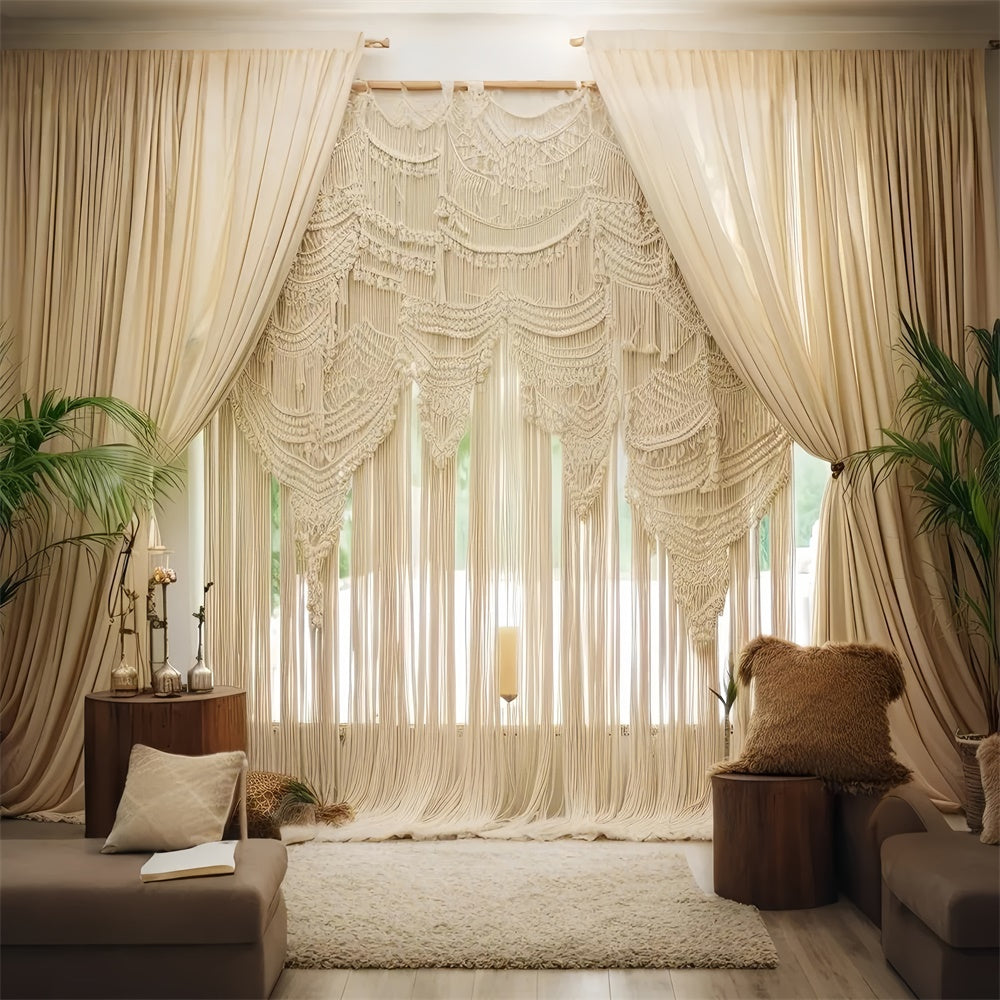 Toile de Fond Boho Idées Rideaux Chic Macramé Plantes GQ2-19