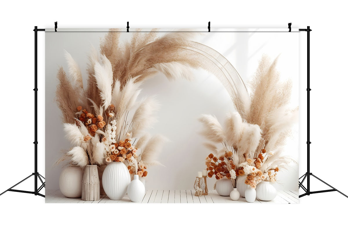 Toile de Fond Boheme Arc Doux Floral Vase Blanc GQ2-2