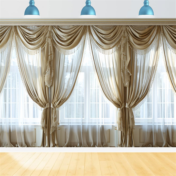 Toile de Fond Boheme Drapé Dentelle Beige Luxueux GQ2-20