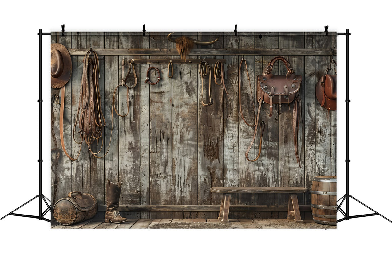 Toile de fond Fête des Pères Équipement Cowboy Mur en Bois GQ2-227