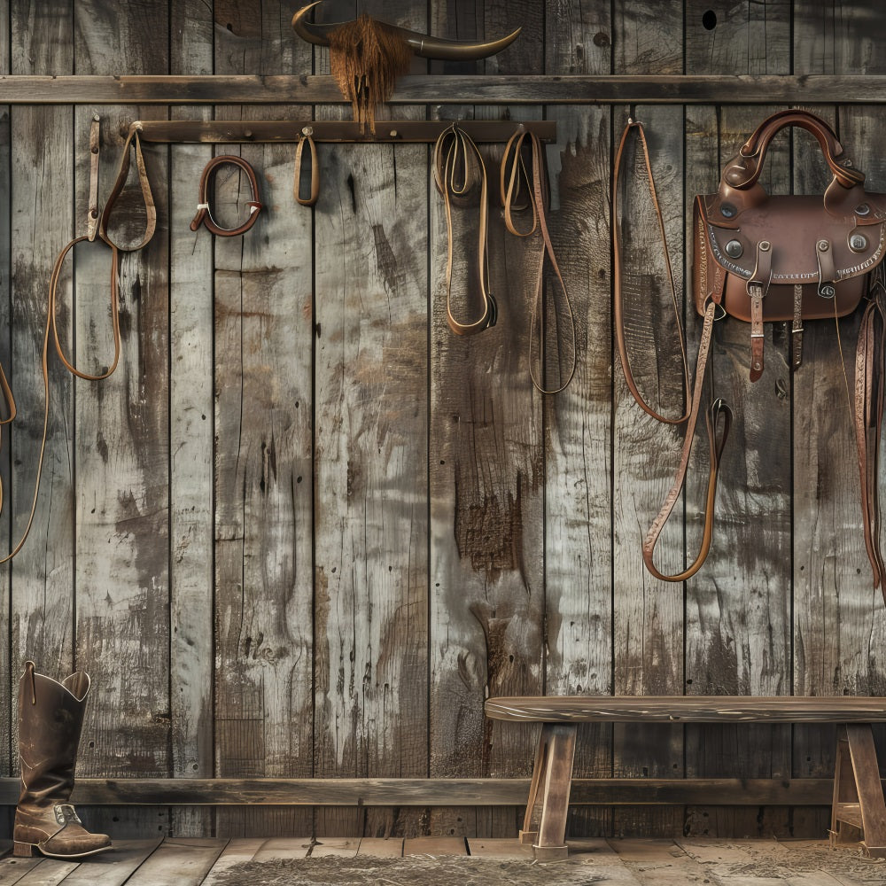 Toile de fond Fête des Pères Équipement Cowboy Mur en Bois GQ2-227