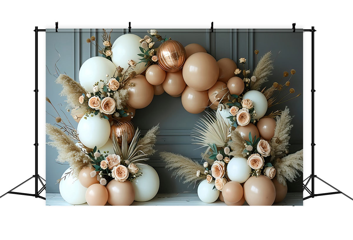 Toile de Fond Boho Arc Ballons Floral Romantique GQ2-23