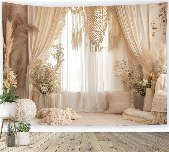 Toile de Fond Boheme Rideau Crème Macramé Beige GQ2-26