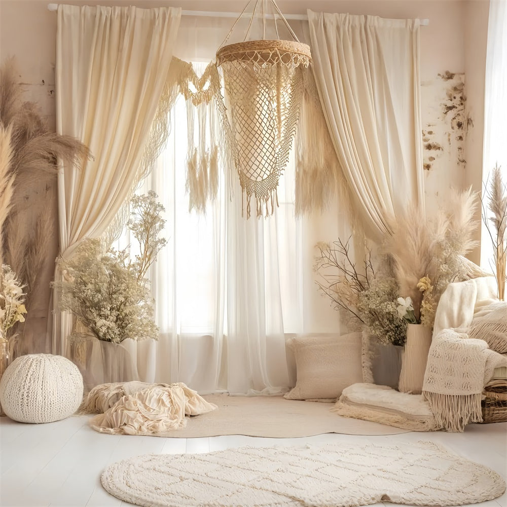 Toile de Fond Boheme Rideau Crème Macramé Beige GQ2-26
