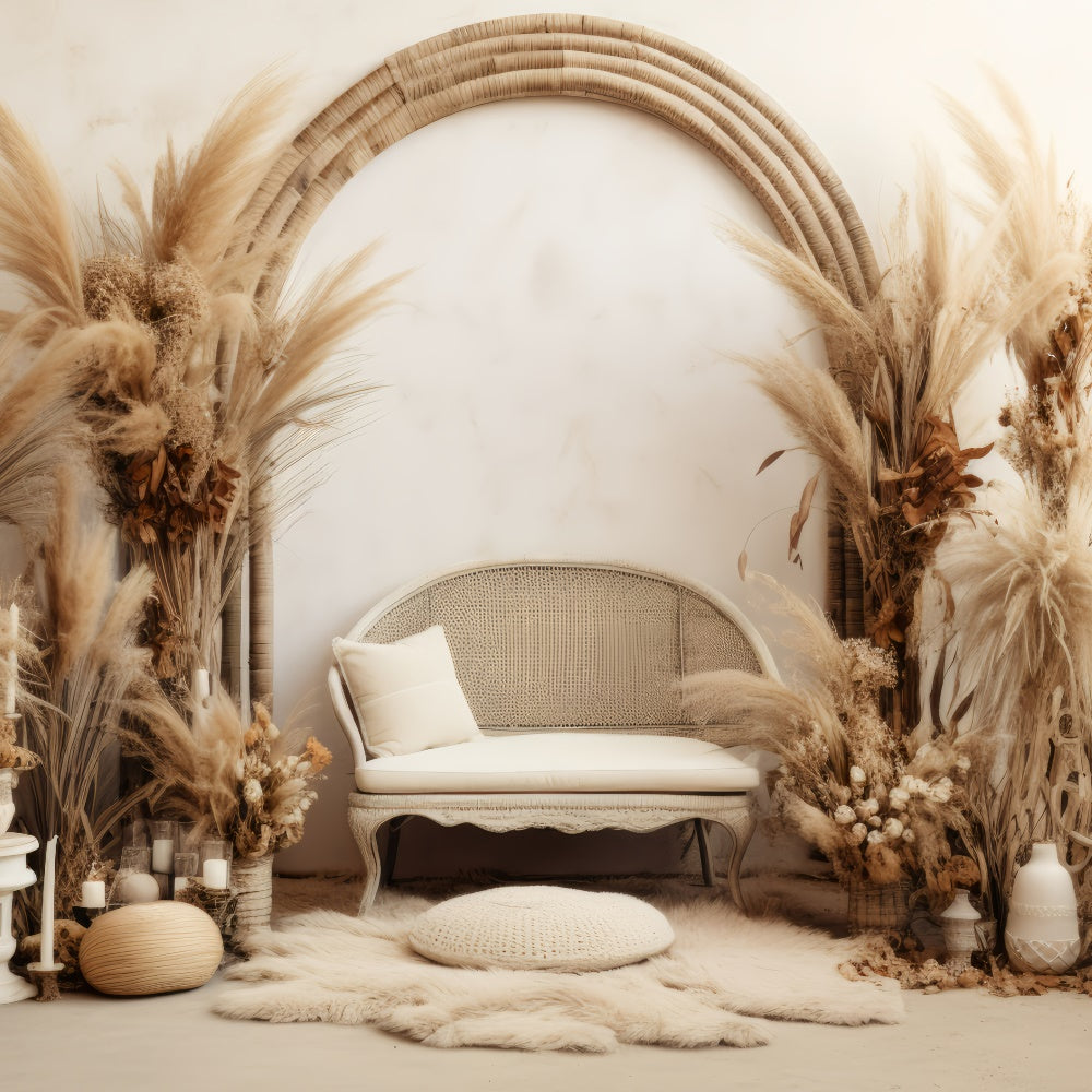 Toile de Fond Boheme Pampas Vintage Bougie Photographie GQ2-34