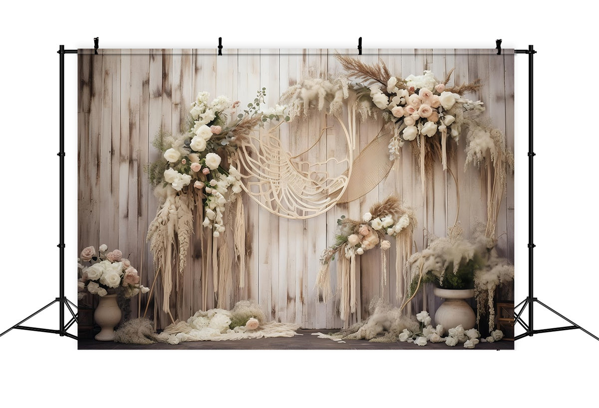Toile de Fond Photo Boho Arc Rustique Floral Bois GQ2-4