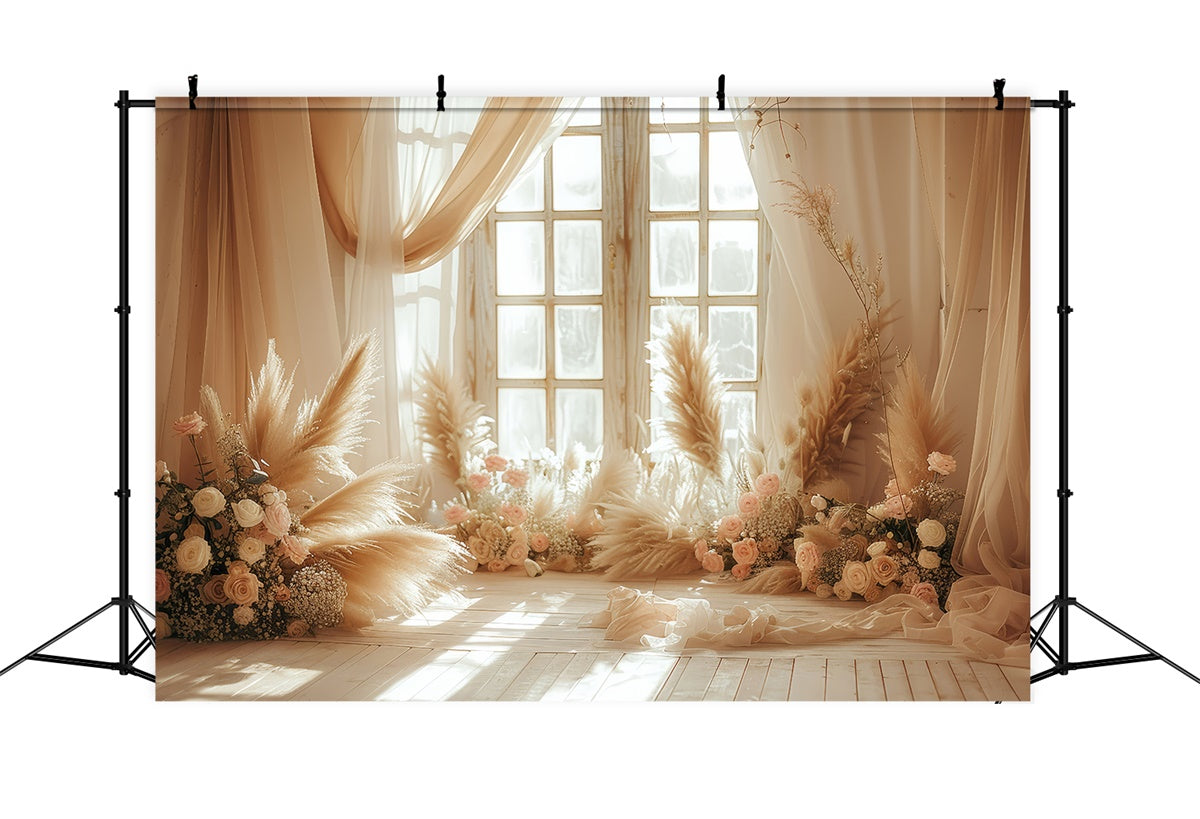 Toile de Fond Boho Fenêtre Pampas Floral Blush GQ2-44